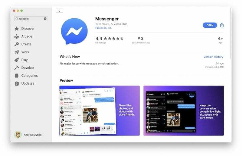 Facebook Messenger على متجر تطبيقات Mac