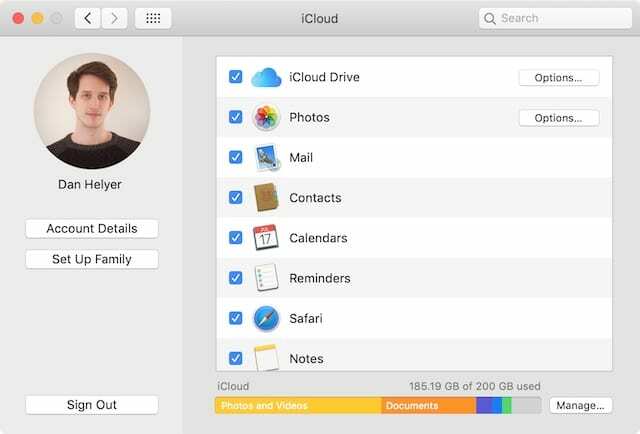 Setări iCloud în macOS