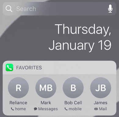 IPhone विजेट पर पसंदीदा संपर्क