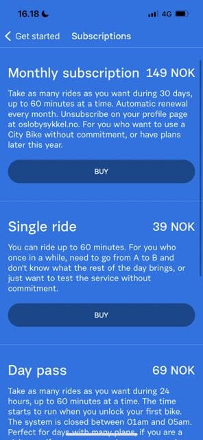 ceny predplatného pre mestský bicykel v Oslo