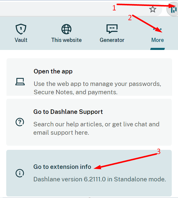 dashlane ไปที่ข้อมูลส่วนขยาย