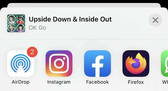 Instagram un Facebook kopīgošanas poga no Apple Music