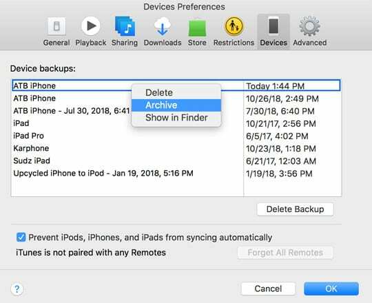 archivujte zálohu iPhone pomocou iTunes na zálohovanie