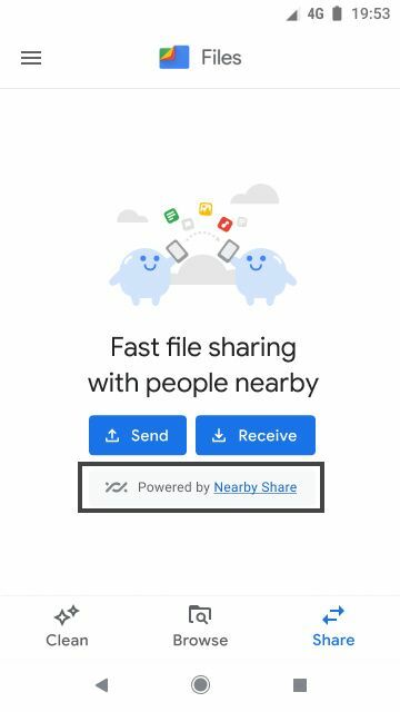 Filoverførsler i Files by Google drevet af Nearby Share