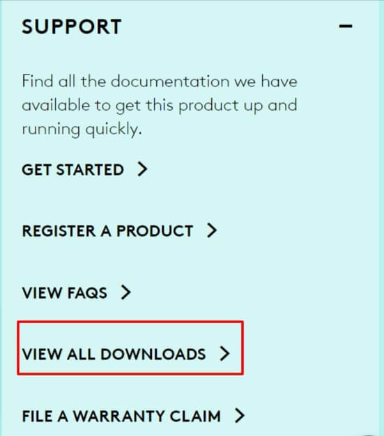 Développez la section Support et cliquez sur Afficher tous les téléchargements