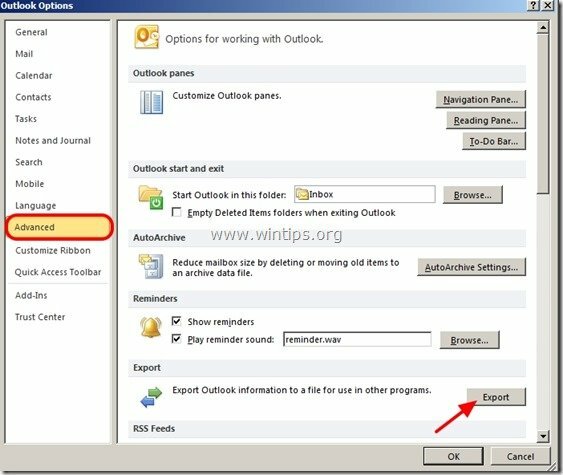 Outlook 2010 გაფართოებული ექსპორტი