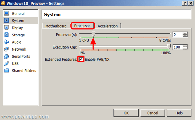 Paramètres de la machine virtuelle VirtualBox