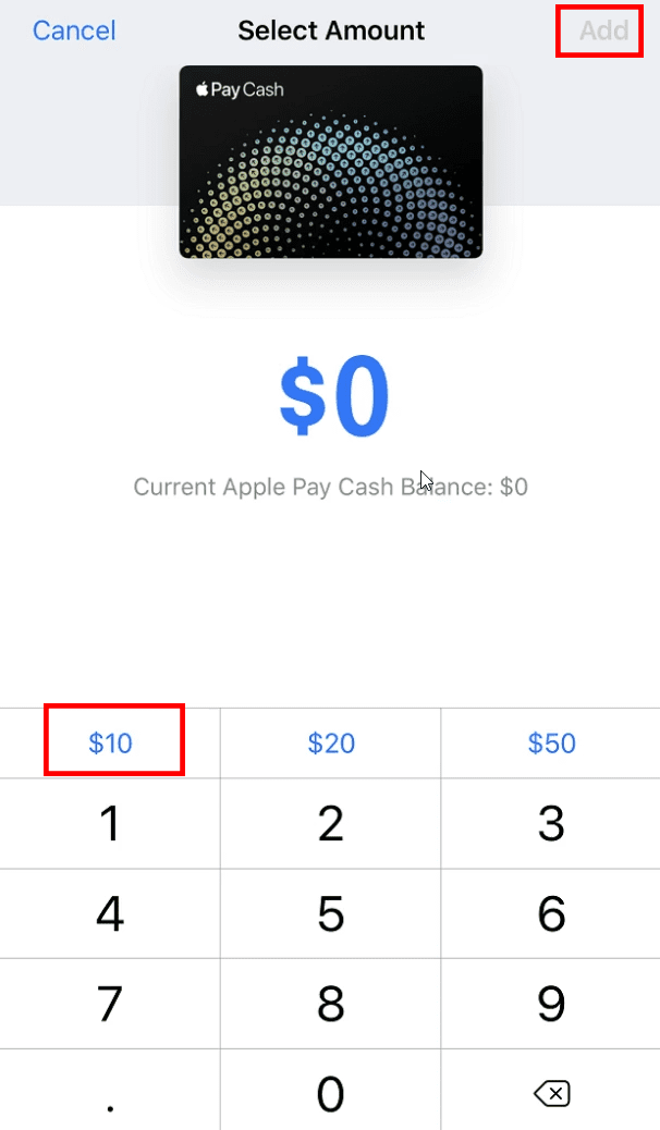 Készpénz hozzáadása az Apple Pay Cashhez