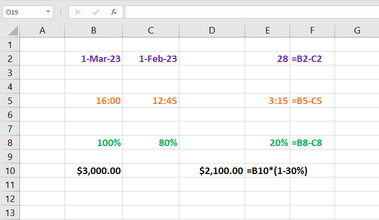 Verschiedene häufig verwendete Subtraktionsformeln in Excel