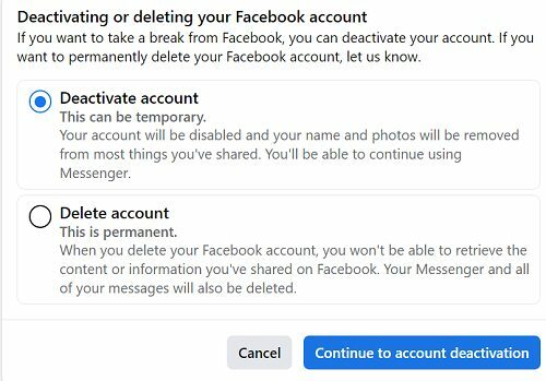 Facebook-Konto deaktivieren
