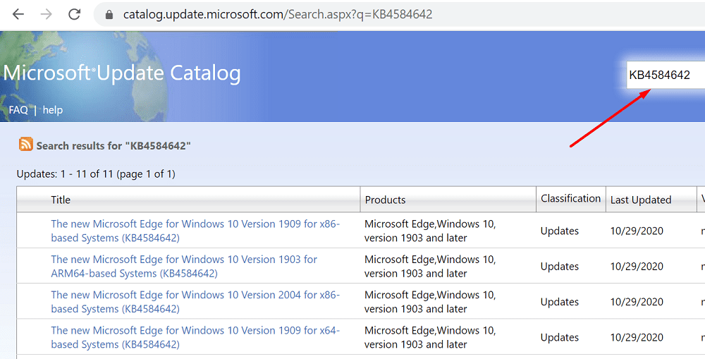 catalogo aggiornamenti Microsoft