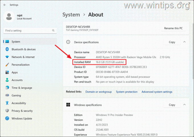 Windows 1011 の RAM サイズ、速度、製造元、その他の仕様を確認する方法。