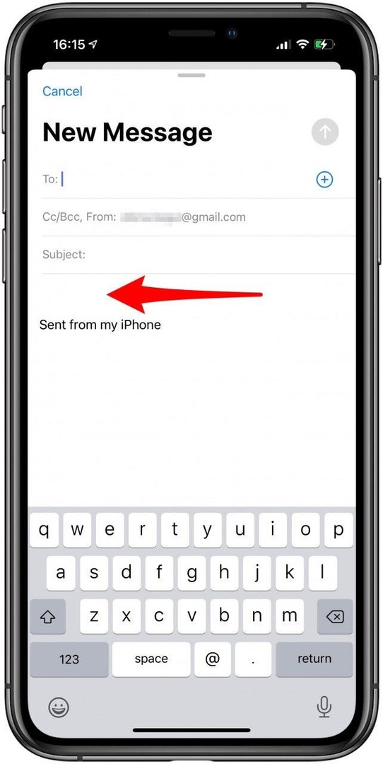 ईमेल के मुख्य भाग के अंदर टैप करें।