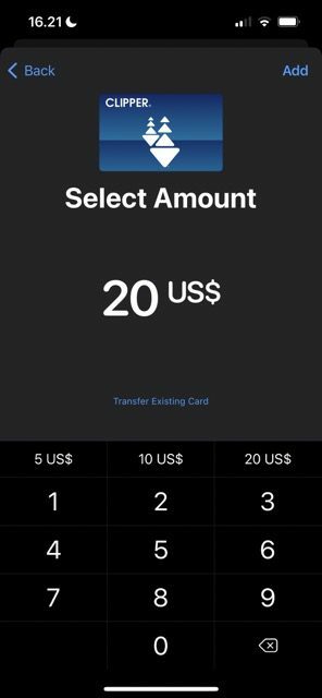 Снимок экрана, показывающий, как добавить деньги в Apple Wallet