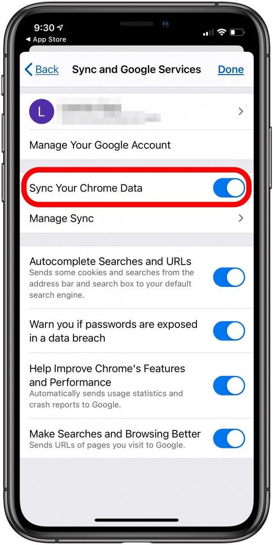 scnc i tuoi dati di Chrome nell'app Chrome