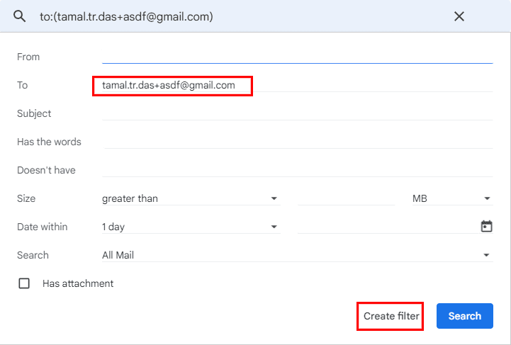 जीमेल ईमेल उपनाम का उपयोग करके एक ईमेल फ़िल्टर बनाना