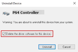 Ištrinkite šio įrenginio tvarkyklės programinę įrangą, skirtą PS4 valdikliui