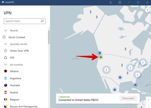 status wordt gewijzigd in Verbonden met de locatie van een IP-adres