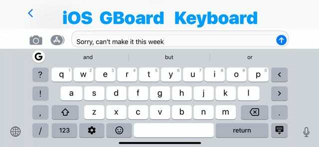 iPhone vaakasuuntainen GBoard-näppäimistö iOS