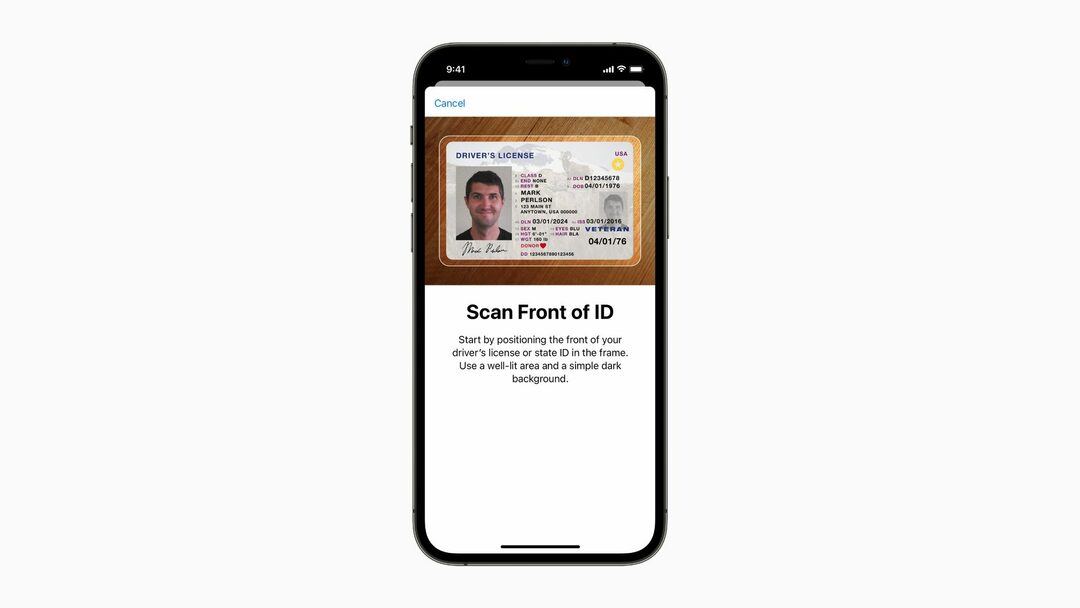 Lisage Apple Wallet ID skannimisse juhiluba