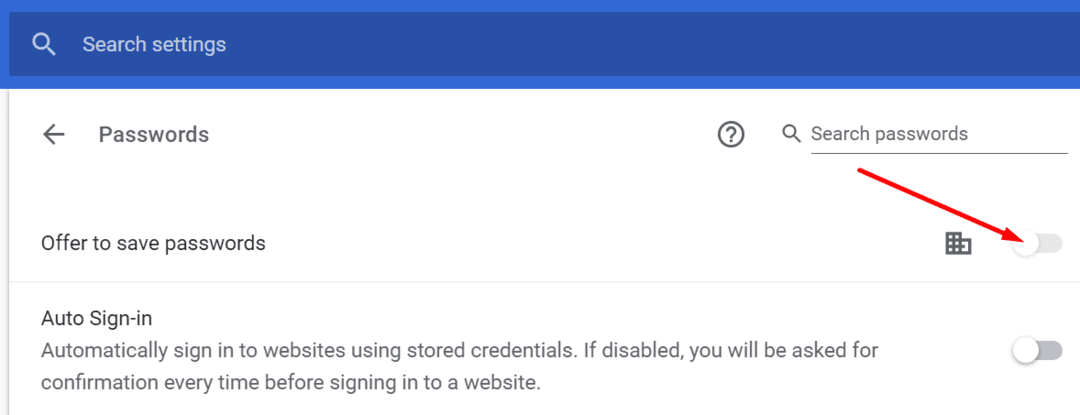 Chrome disabilita l'offerta per salvare le password