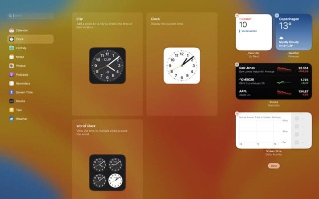 Screenshot mit Uhr-Widgets auf dem Mac