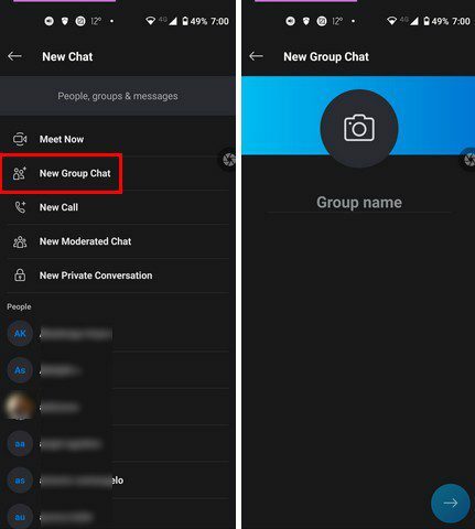 Skype Naujas grupės pokalbis Android