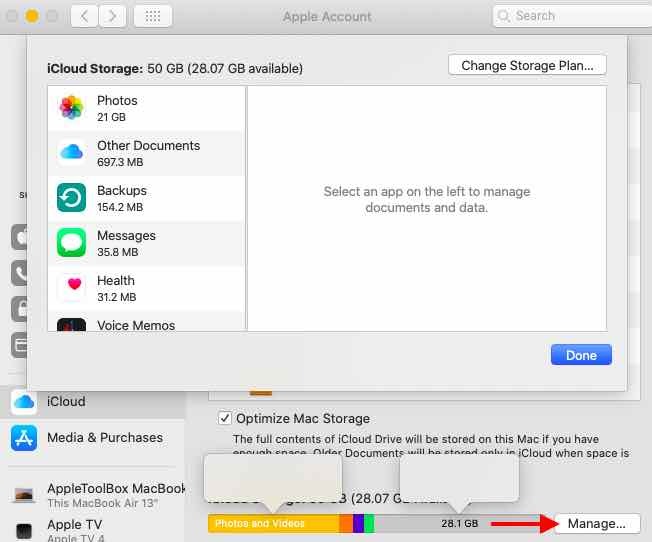 iCloud-Speicher in macOS Catalina verwalten
