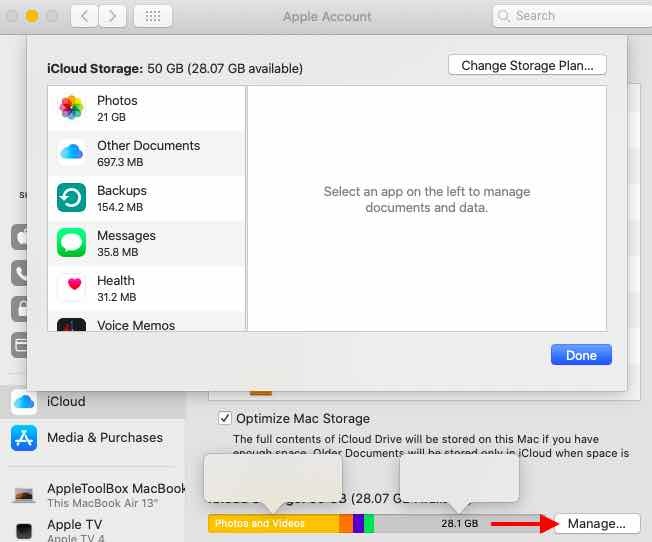 spravovat úložiště iCloud v macOS Catalina