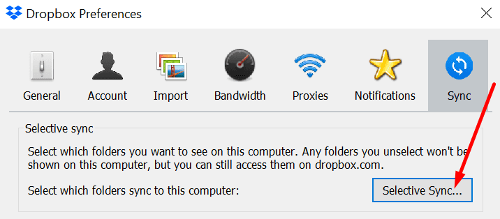 Dropbox לסנכרון סלקטיבי