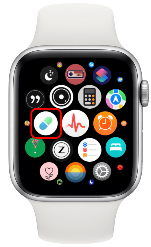 Apple Watch 약물 앱을 나타내는 알약 아이콘을 탭해야 합니다.