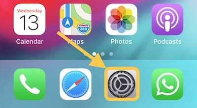 Screenshot che evidenzia l'app Impostazioni su iOS