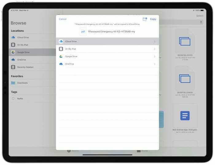 Aplicația iCloud Drive on Files pe iPad