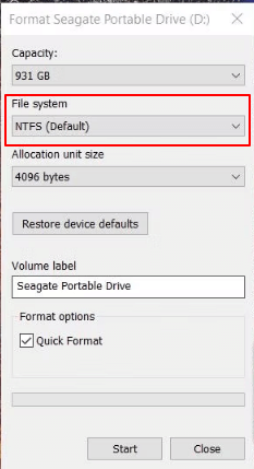 NTFS დისკის ფორმატირება