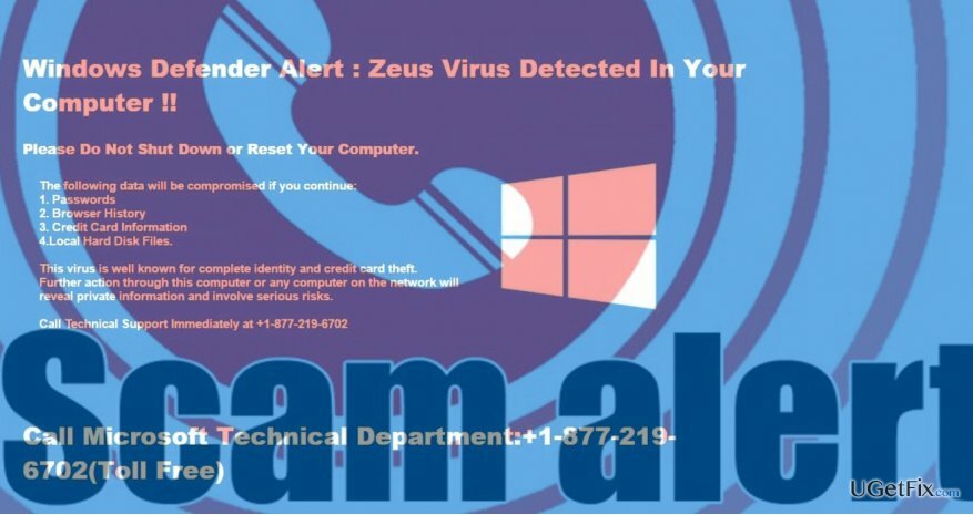prikazuje prevaru s upozorenjem Windows Defendera