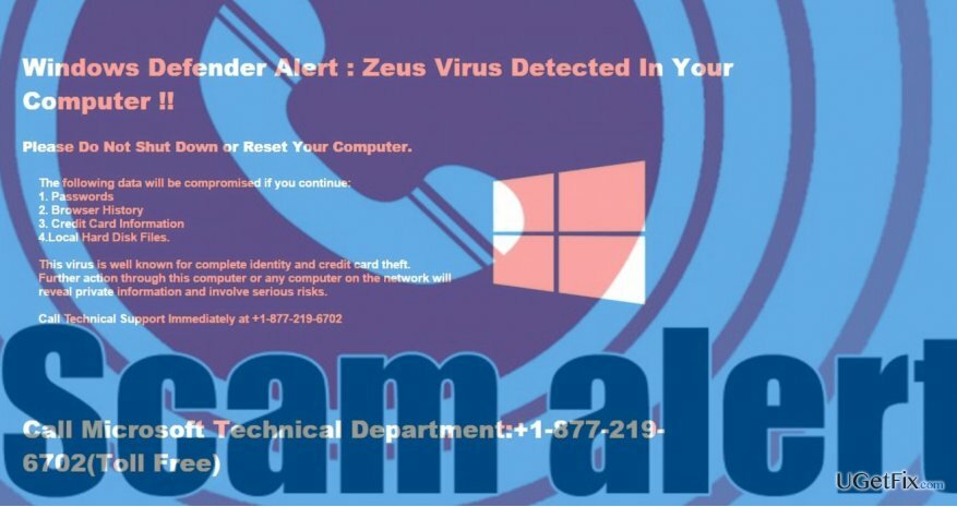 näyttää Windows Defender Alert -huijauksen