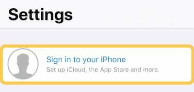 צילום מסך של כפתור הכניסה מהגדרות iOS