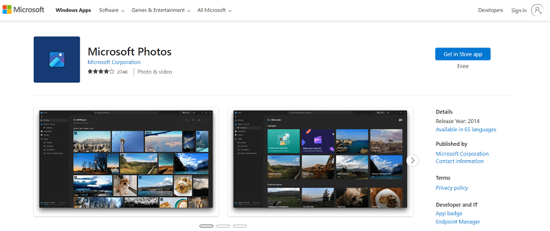 Prenos aplikacije Microsoft Photos
