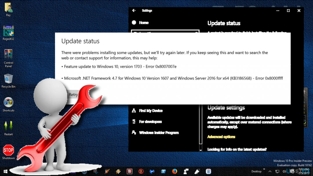 afișează eroarea 0x8007007e în timpul procesului de actualizare Windows