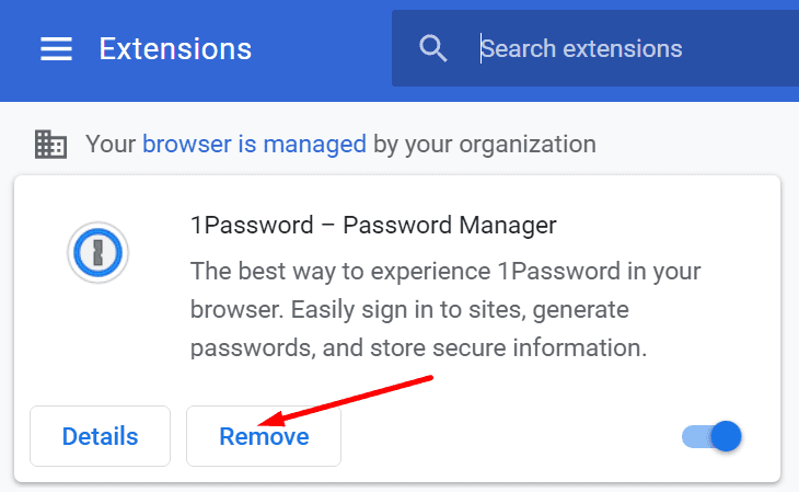 ta bort 1password webbläsartillägg