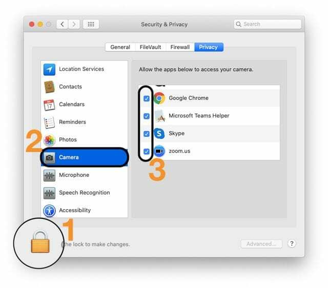 Mac macOS'ta kamera izinleri
