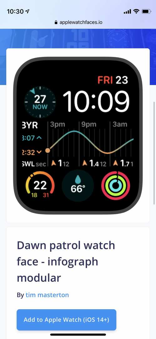 Kohandatud kella sihver saidil AppleWatchFaces.io.