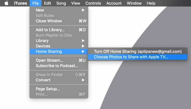 Изберете снимки за споделяне с Apple TV на Mac iTunes Home Sharing