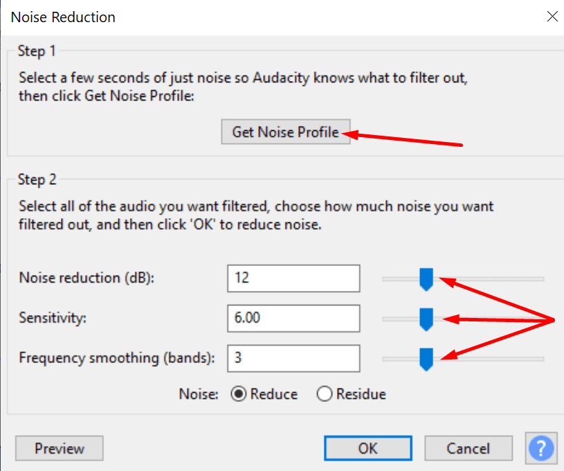 options de réduction du bruit audace