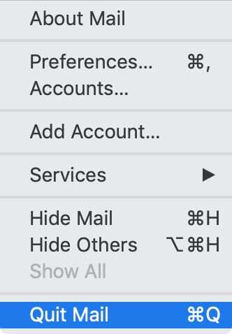 Quitter l'option Mail dans la barre de menus