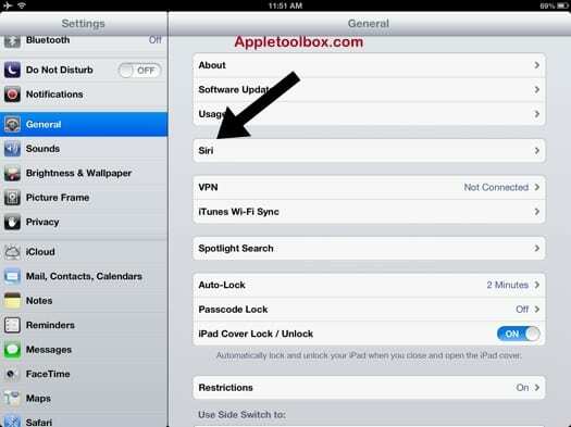 impostazione dell'opzione Siri per iPad