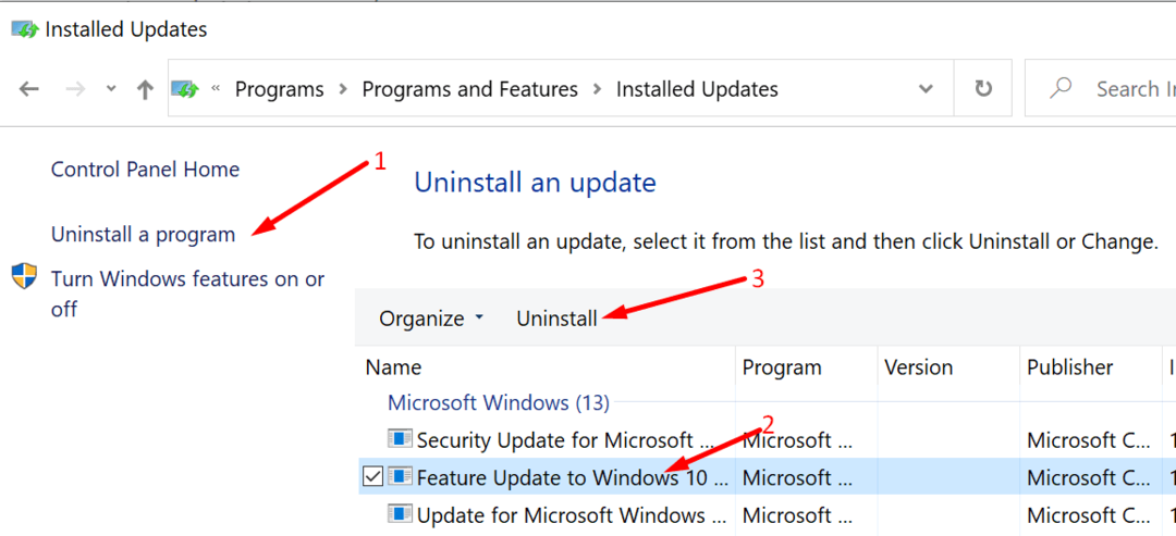 deinstallieren Sie Windows 10 Update Systemsteuerung