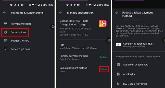 Metodo di pagamento di backup Google Play