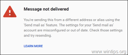 Повідомлення Gmail не доставлено. Ви надсилаєте це з іншої адреси або псевдоніма, використовуючи функцію " Надіслати пошту як". 