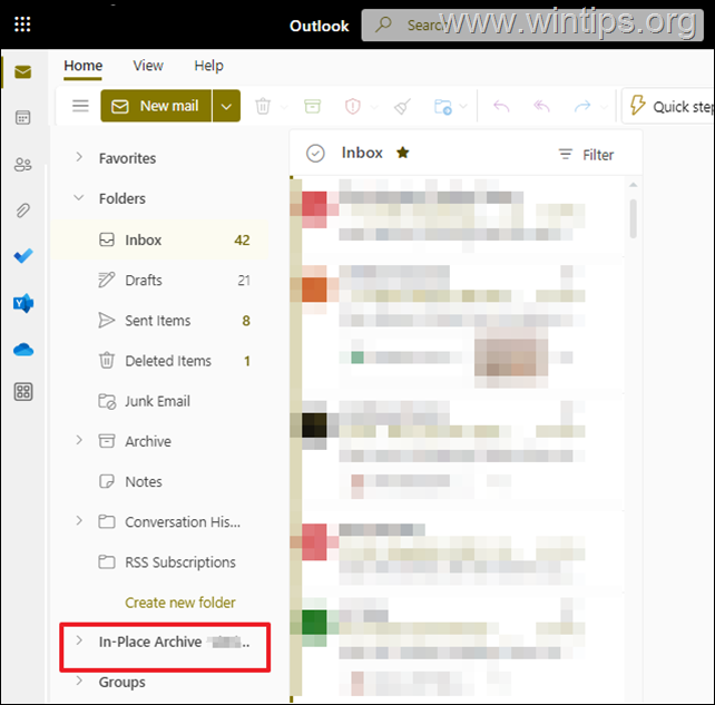 แสดงโฟลเดอร์ In-Place Archive ใน Outlook